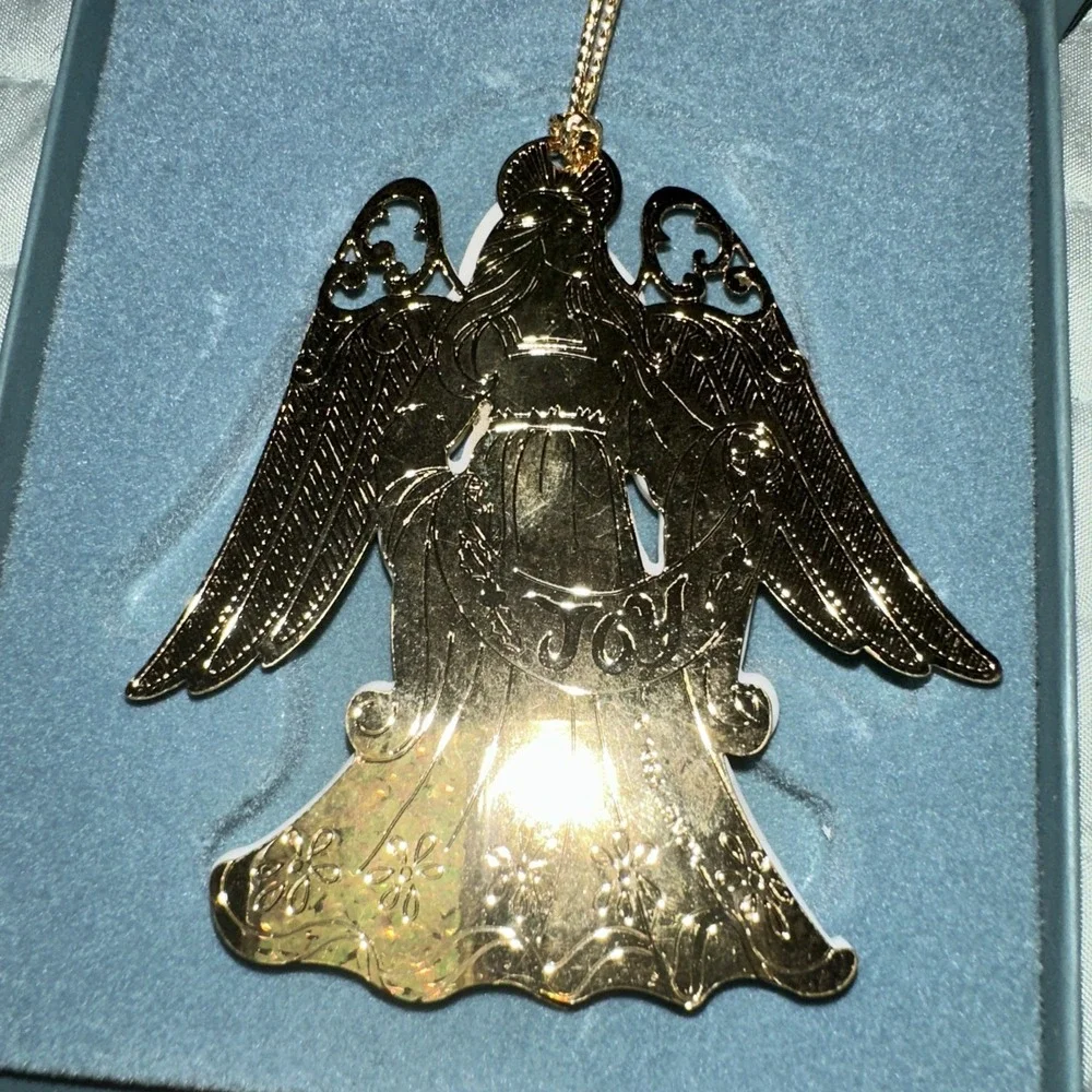 2 Lenox Ornaments Angels Playing Lute Wings BOX Porcelain 1990s Vintage USA